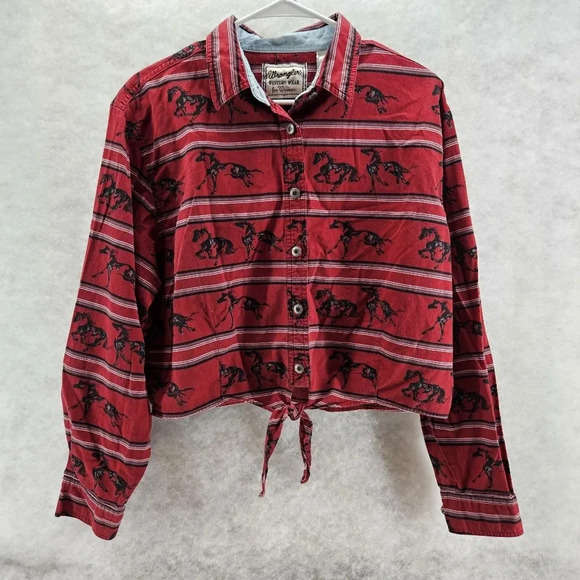 Wrangler Tops - Wrangler Women’s  XL Western Wear For Women Horse Print Button Up Crop Top VTG